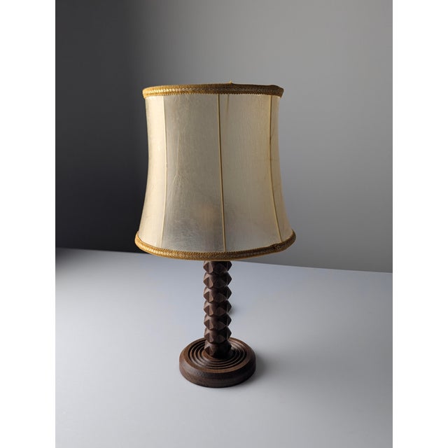 Vintage Table Lamp in Oak with Parchment Leather Shade by Charles Dudouyt, France, 1950s For Sale - Image 10 of 11