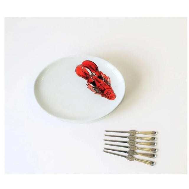 Vintage Designer Italian Lobster Plates With Forks From Sweden - Set of 6 For Sale - Image 4 of 13