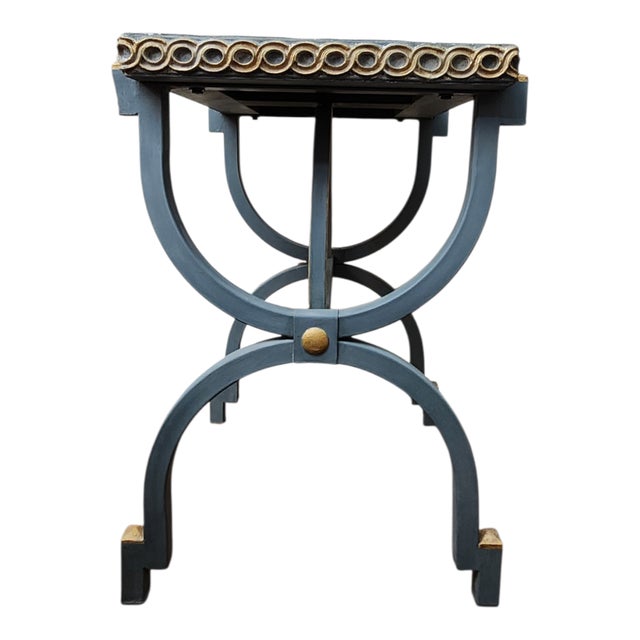 One-of-a-Kind Hand-Painted European Patina Accent Table With Gesso Finish & Gilded Detail For Sale - Image 4 of 7