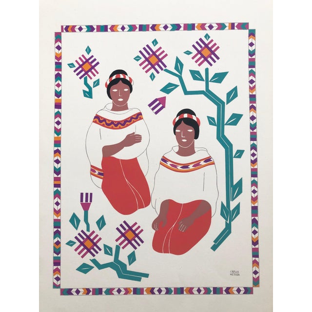 Carlos Merida, 1945 Mexican Modernist Silkscreen Serigraph Print Regional Dress Carlos Merida, 1945 For Sale