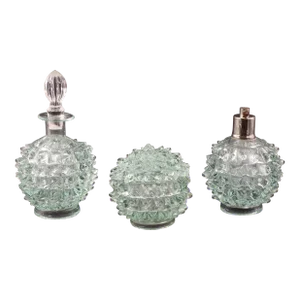 Set of 3 Blu Acquamarine Rostrato Murano Syle Glass Vases Barovier & Toso, 1940s