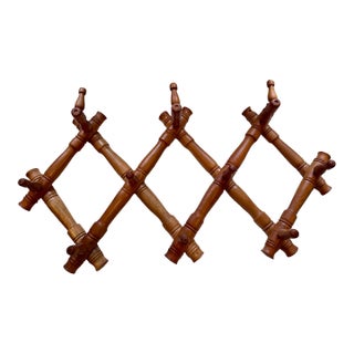 Bulgarian Faux Bamboo Expandable Peg Rack, Mid 20th Century Accordion Coat and Hat Hooks For Sale