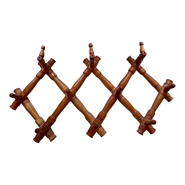Bulgarian Faux Bamboo Expandable Peg Rack, Mid 20th Century Accordion Coat and Hat Hooks For Sale