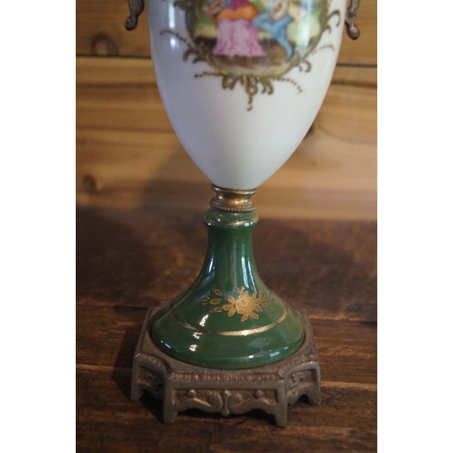 Early 20th Century Early 20th Century French Sevres Style Porcelain and Bronze Mantle Urns - A Pair For Sale - Image 5 of 13