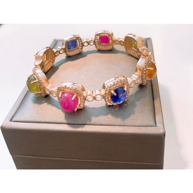 Bochic “Capri” Vintage Ruby, Multi Sapphire & Diamond-Set 18K Gold & Silver For Sale - Image 9 of 11