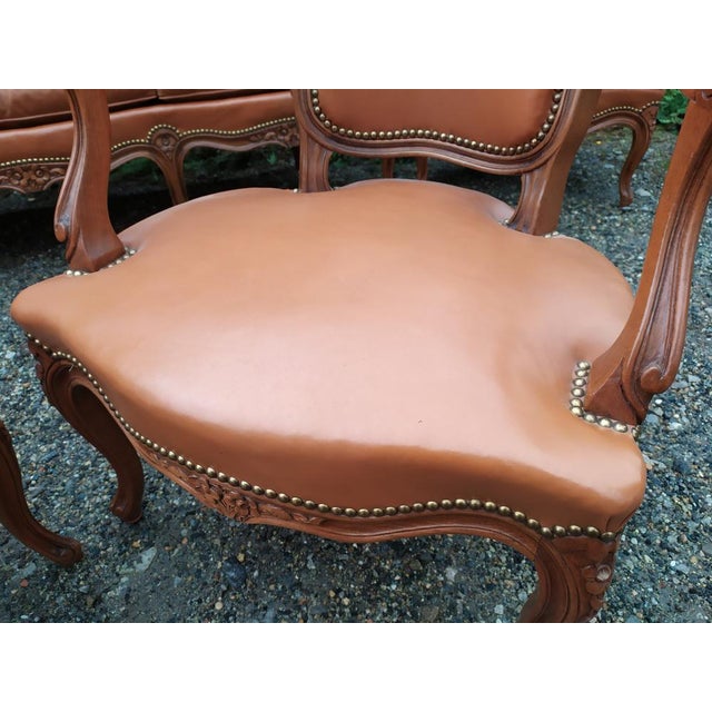 Regency Tan Leather Living Room Set, 1950s, Set of 5 For Sale - Image 14 of 18