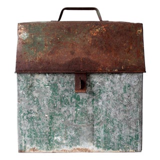 Mid-Century Green Galvanized Metal Toolbox For Sale