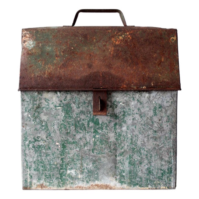 Mid-Century Green Galvanized Metal Toolbox For Sale
