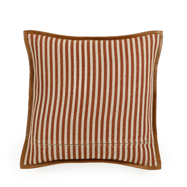 Boho Chic Kora Striped Terracotta Cotton Jute Throw Pillow For Sale - Image 3 of 5