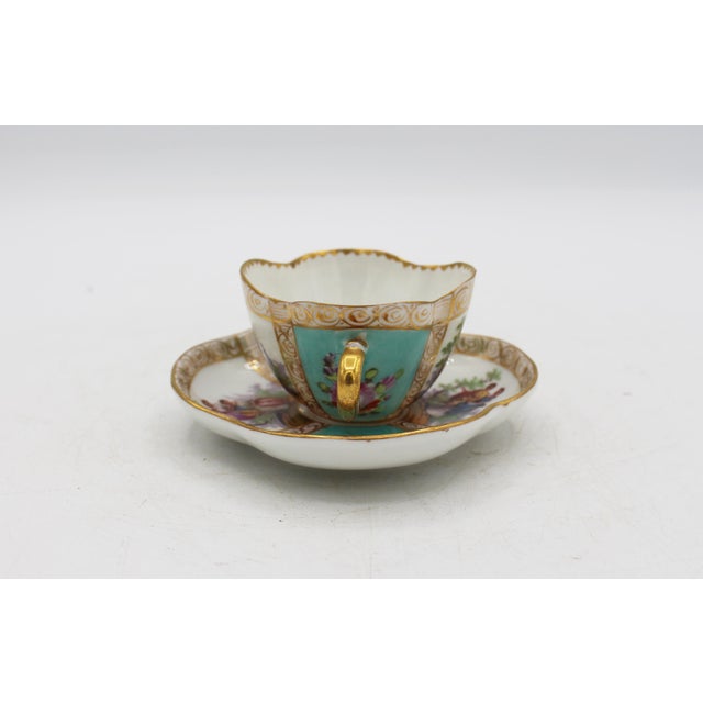 Dresden Porcelain Circa 1888-1916 Richard Klemm, Dresden Quatrefoil Demitasse Cup & Saucer For Sale - Image 4 of 10