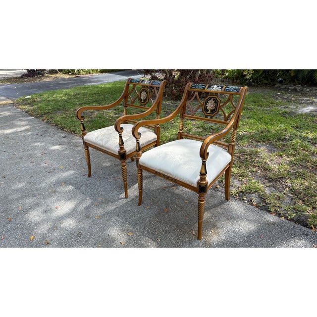 This beautiful pair of armchairs is a high-quality Italian reproduction of the Georgian Neoclassical style, inspired by...
