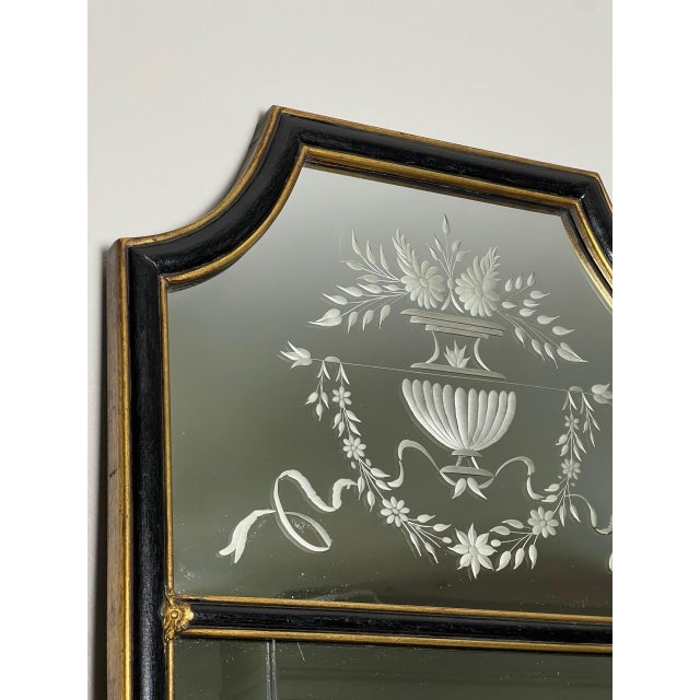 Queen Anne Style Mirror, Etched and Beveled in Ebonized Parcel Gilt Frame, 1940s For Sale In Philadelphia - Image 6 of 12