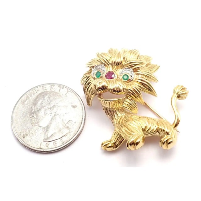 Cartier 1960s Vintage Cartier Whimsical Dragon Lion Diamond Ruby Emerald Pin Brooch For Sale - Image 4 of 12