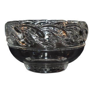 Tiffany & Co. Commemorative Clear Art Glass Crystal Bowl W/Waves & Dolphins For Sale