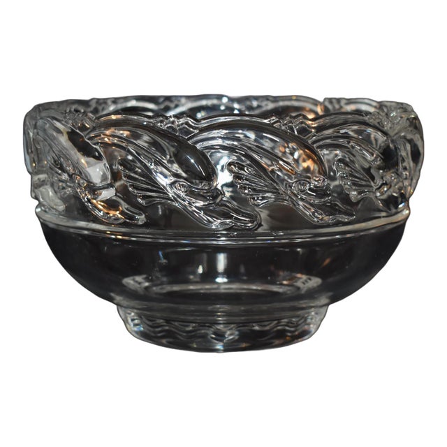 Tiffany & Co. Commemorative Clear Art Glass Crystal Bowl W/Waves & Dolphins For Sale
