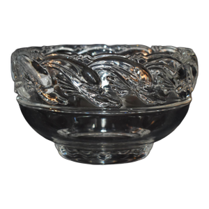Tiffany & Co. Commemorative Clear Art Glass Crystal Bowl W/Waves & Dolphins