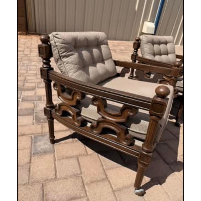 Vintage Pair of Spanish Revival Style Lounge Chairs With Tufted Cushions For Sale - Image 9 of 10