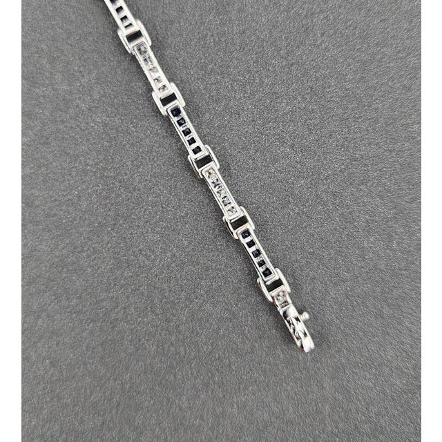 Metal 3.75 Ct Natural Sapphire & Diamond Tennis Bracelet For Sale - Image 7 of 9