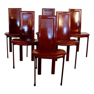 Lara Dining Chairs in Bordeaux Leather by Giorgio Cattelan for Cattelan Italia, 1984, Set of 6 For Sale