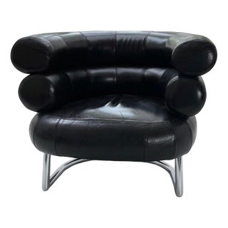 Black Faux Leather Armchair in the style of Eileen Gray For Sale