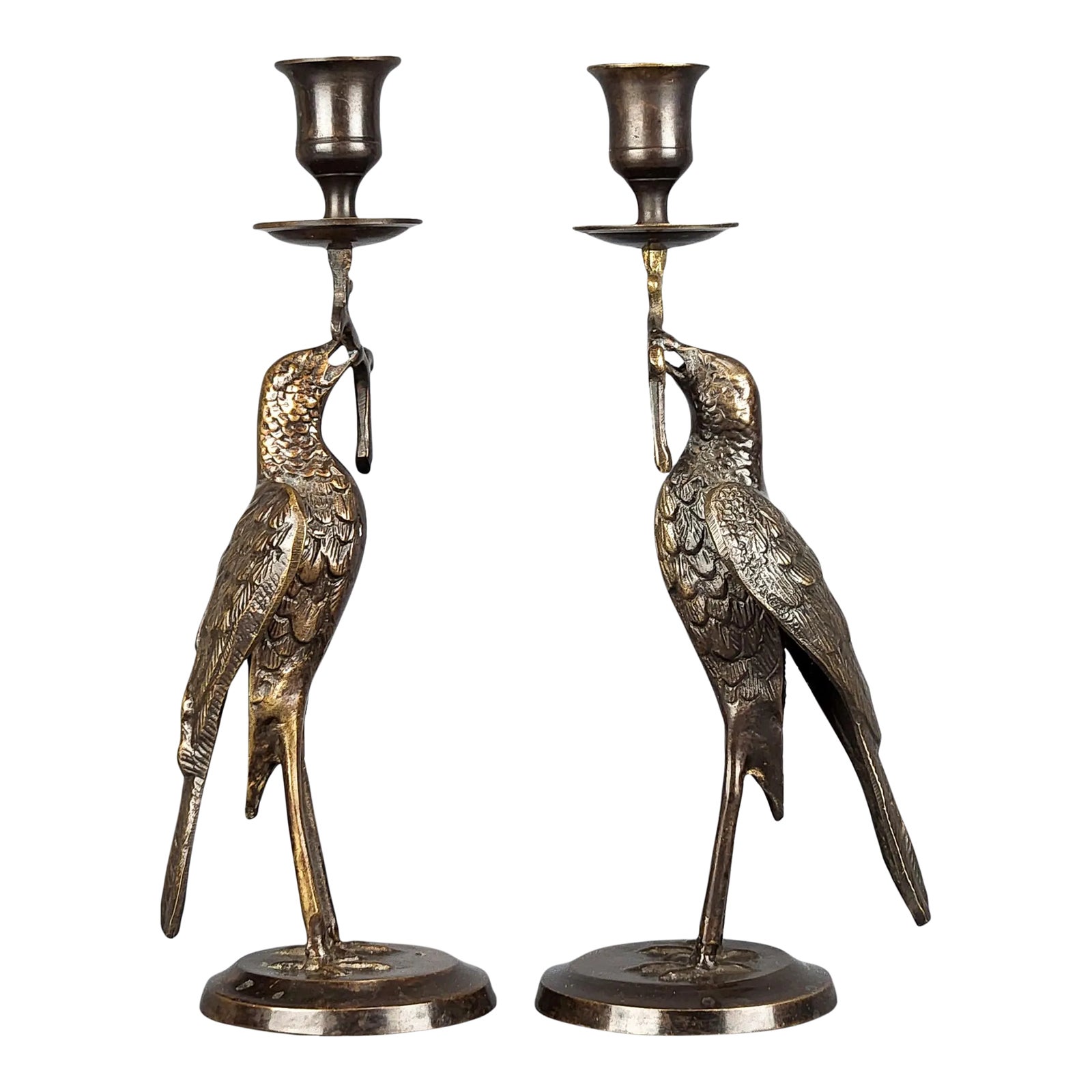 Pair of Mid 20th Century Bronze Bird Butler Candlesticks | Chairish