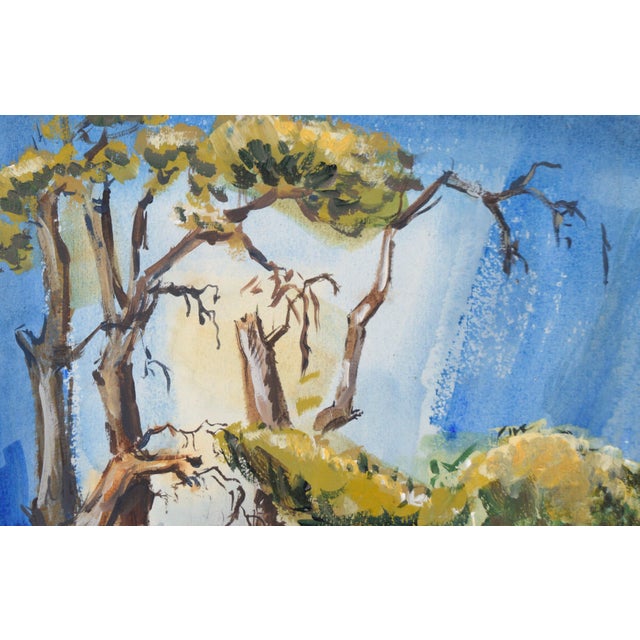 Mid 20th Century Mid Century Modern Vertical Landscape With Fence in Acrylic on Paper by Bertram Spencer For Sale - Image 5 of 9