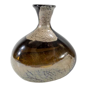 Mid-Century Art Glass Hand-Blown Olive Green and Silver Vase