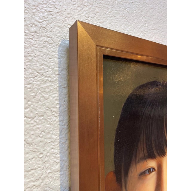 Figurative Spring Breeze by Kazuya Ushioda | Oil on Panel Portrait of a girl in a floral kimono. For Sale - Image 3 of 5
