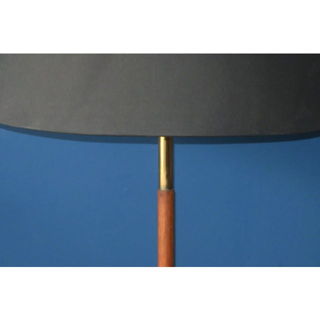 Danish Teak Floor Lamp with Brass Tripod Foot, 1960s For Sale - Image 5 of 9
