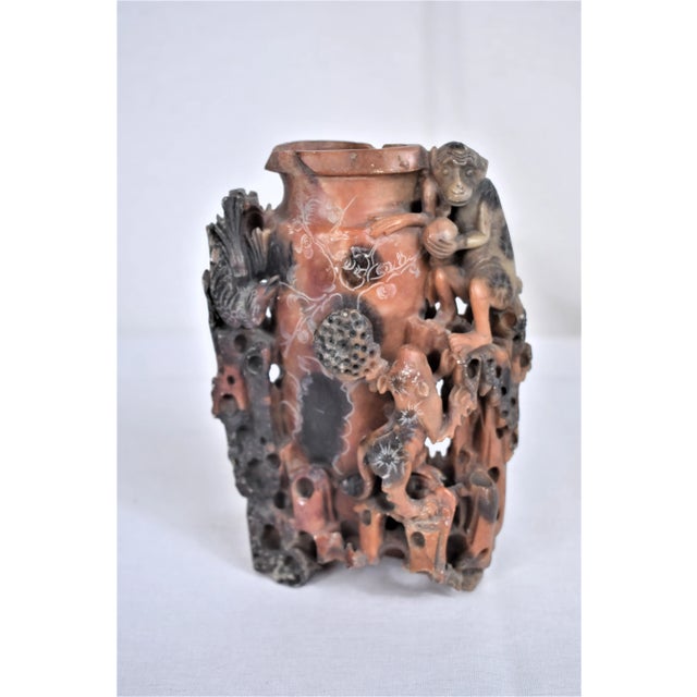 1960s Vintage Chinese Carved Soapstone Vase For Sale - Image 4 of 9