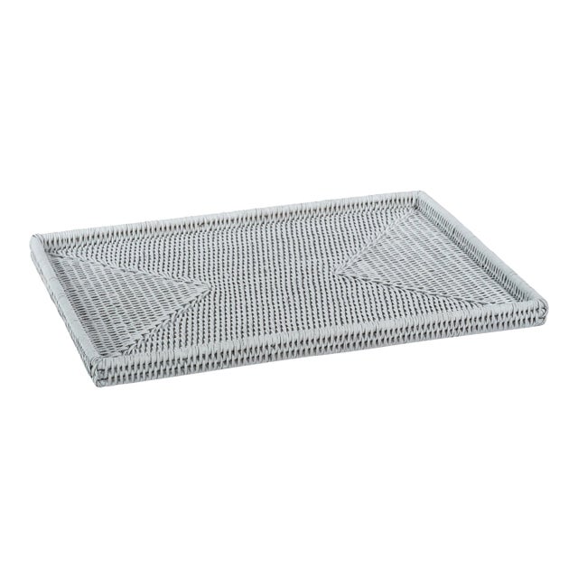 Langsa Rattan Woven Tray, Large, Matte White For Sale