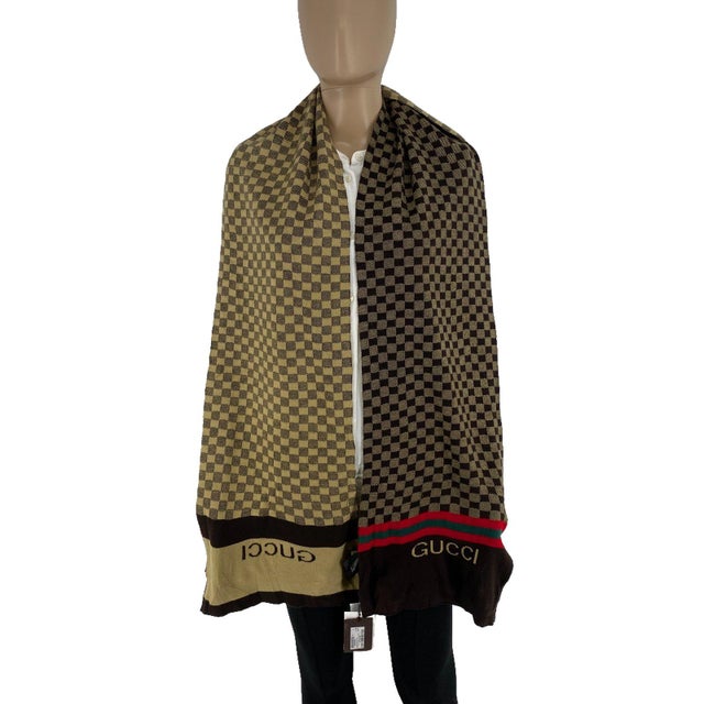 Gucci Light Brown 100% Soft Wool Scarf Brand New! Brand new with original Gucci hang tags. Check pattern in beige and dark...