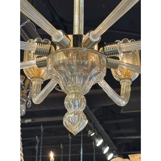 Early 21st Century Modernist Gold Murano Glass and Brass 8 Light Chandelier For Sale - Image 5 of 7