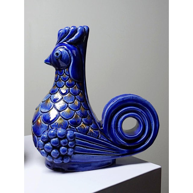 Glazed Ceramic Rooster Candlesticks by A.G Roger, 1940s, Set of 2 For Sale - Image 15 of 18