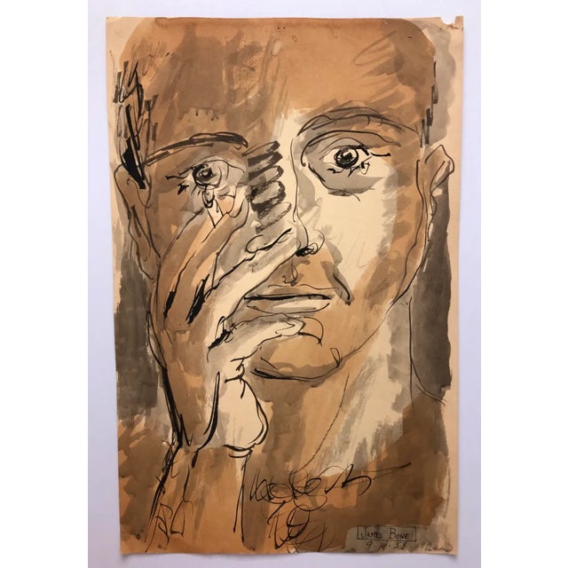 1958 James Bone 28th Birthday Self Portrait For Sale - Image 4 of 4