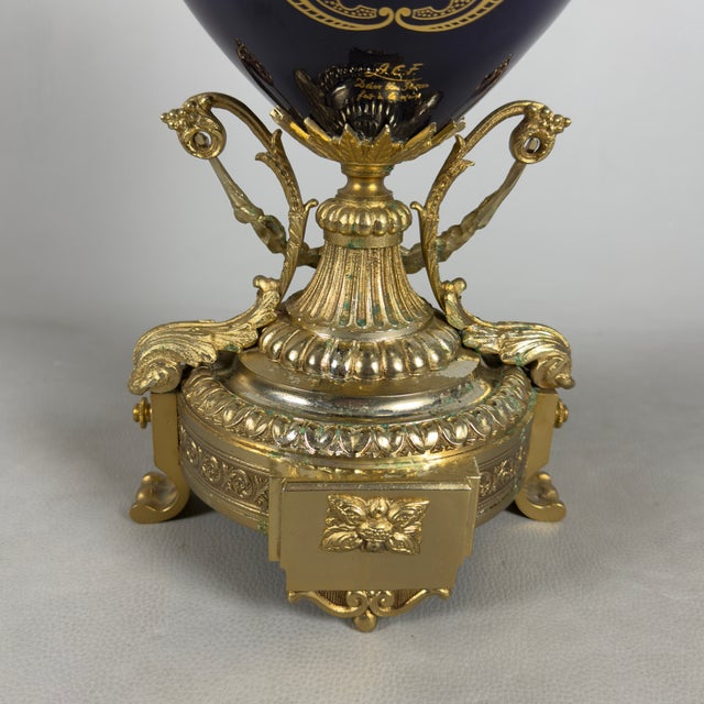 Antique French Table Clock in Blue Porcelain and Brass from Limoges For Sale - Image 9 of 14