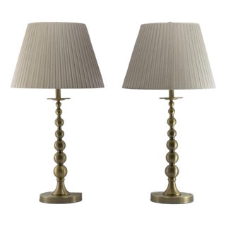 Pair of Ralph Lauren Antique Brass Buffet Lamps With Pleated Linen Shades - New W/ Tags For Sale