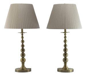 Pair of Ralph Lauren Antique Brass Buffet Lamps With Pleated Linen Shades - New W/ Tags