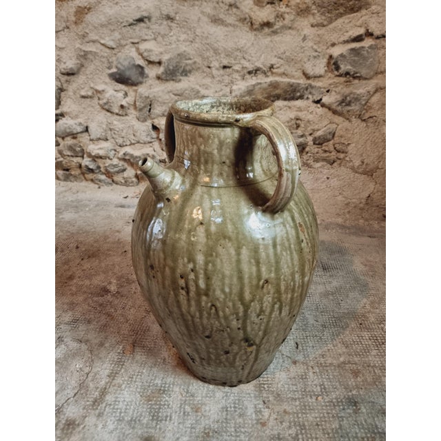 Large 19th Century French Terracotta Oil Pot with Green Glaze Auvergne For Sale - Image 4 of 13