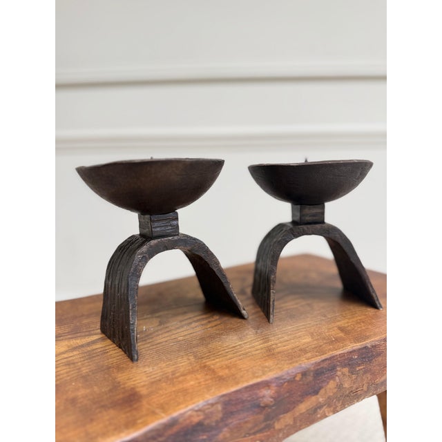 Brutalist Forged Bronze Pricket Candlesticks, 1960s, Set of 2 For Sale - Image 6 of 9