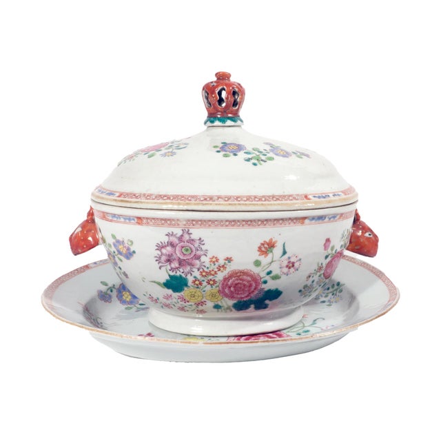 Chinese Chinese Export Famille Rose Porcelain Soup Tureen, Cover & Stand For Sale - Image 3 of 18