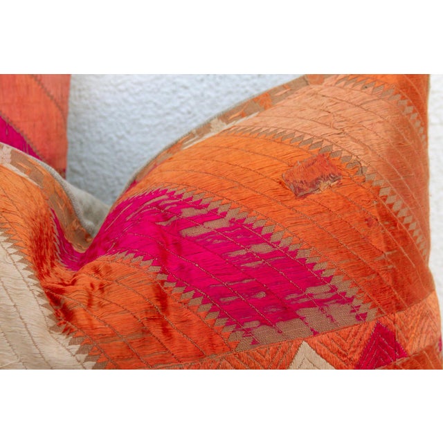 Indian Jalandhar Mirror, Set of 2 Heirloom Bagh Phulkari Pillows For Sale - Image 3 of 7