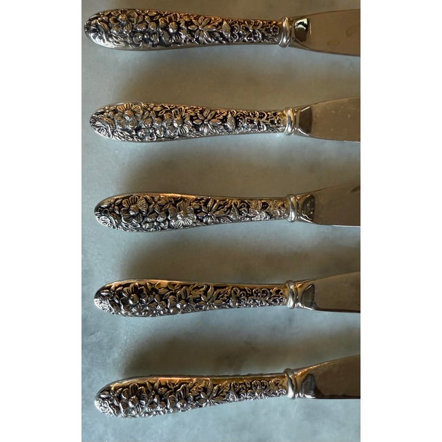 Metal Vintage Godinger Silver Plated Butter Knives - Set of 5 For Sale - Image 7 of 10