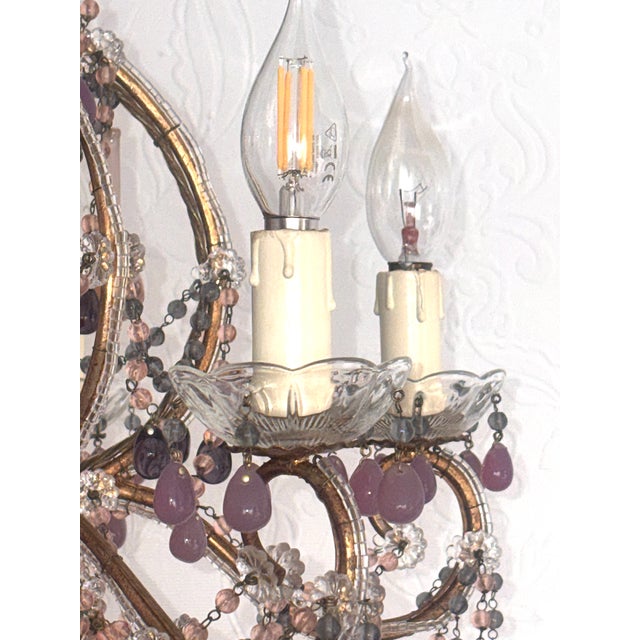 Metal Vintage Gilded Metal Murano Glass Drop Chandelier, 1940s For Sale - Image 7 of 18