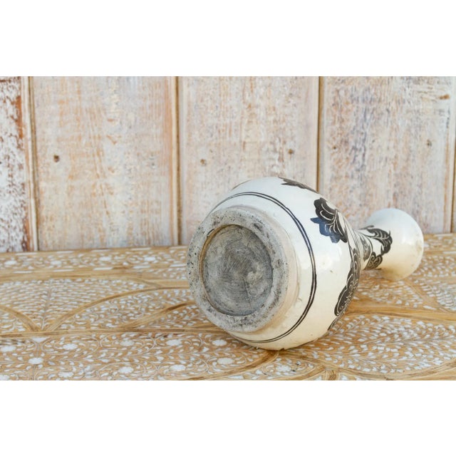 Vintage Black & White Asian Floral Vase For Sale In Los Angeles - Image 6 of 8