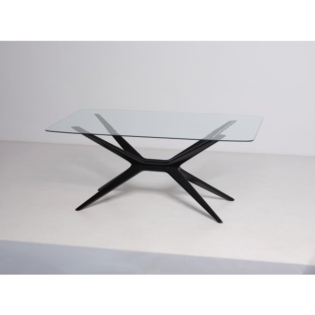 Mid-Century Modern Large Coffee Table with Glass Top and Black Legs, 1950s For Sale - Image 3 of 5