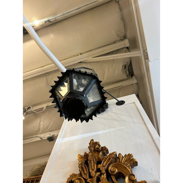 Vintage Iron Lantern Wall Sconces With Glass Seeded Panels - a Pair For Sale In Los Angeles - Image 6 of 17
