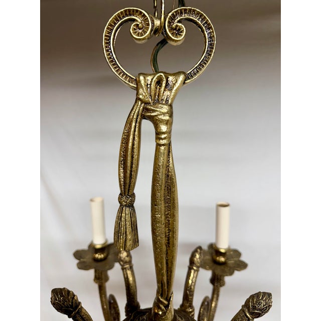 Brass Tassel Chandelier, Six Arms, Hollywood Regency Design For Sale - Image 9 of 10