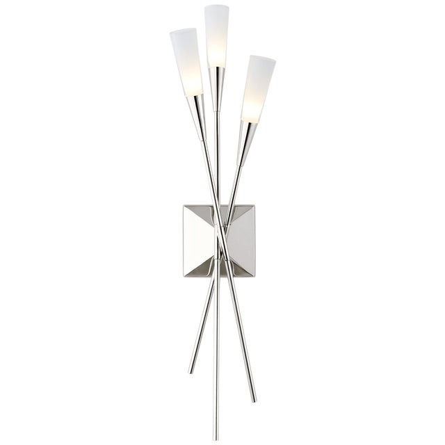 Chapman & Myers for Visual Comfort Signature Stellar Triple Tail Sconce in Polished Nickel with Frosted Acrylic For Sale