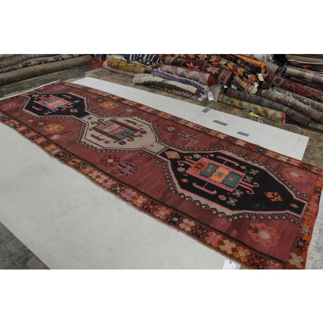 Tribal Mid Century Brown Black Kilim Vintage Tribal Flat Weave Rug For Sale - Image 3 of 8
